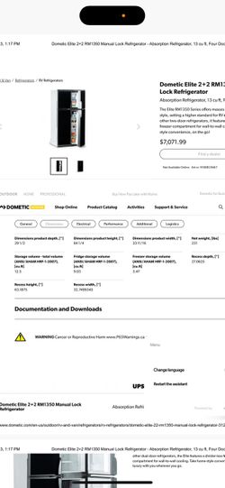 Dometic Elite 2+2 RM1350s Automatic Lock Refrigerator