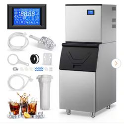 32.9 in. Commercial Ice Maker 600 lbs./24 H Freestanding Stainless Steel Ice Maker Full Size Cubes with 400 lbs. Storage