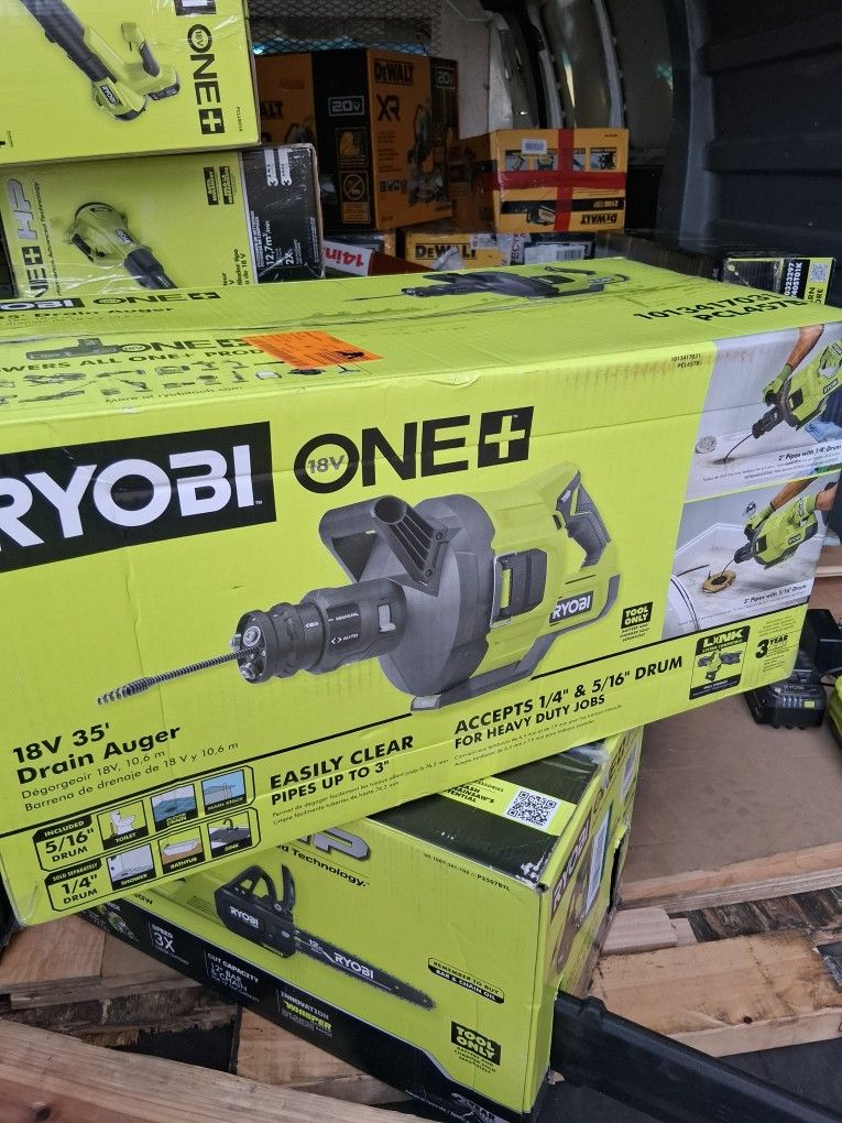 Ryobi PCL457B Cordless Drain Auger with 35 ft Cable, LED Light