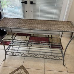 Wrought Iron and Wicker Sofa Table 