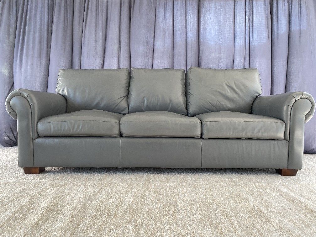 Luxury Leather Set – USA Premium Sofa, Loveseat & Chair – $9K MSRP – Slate Gray