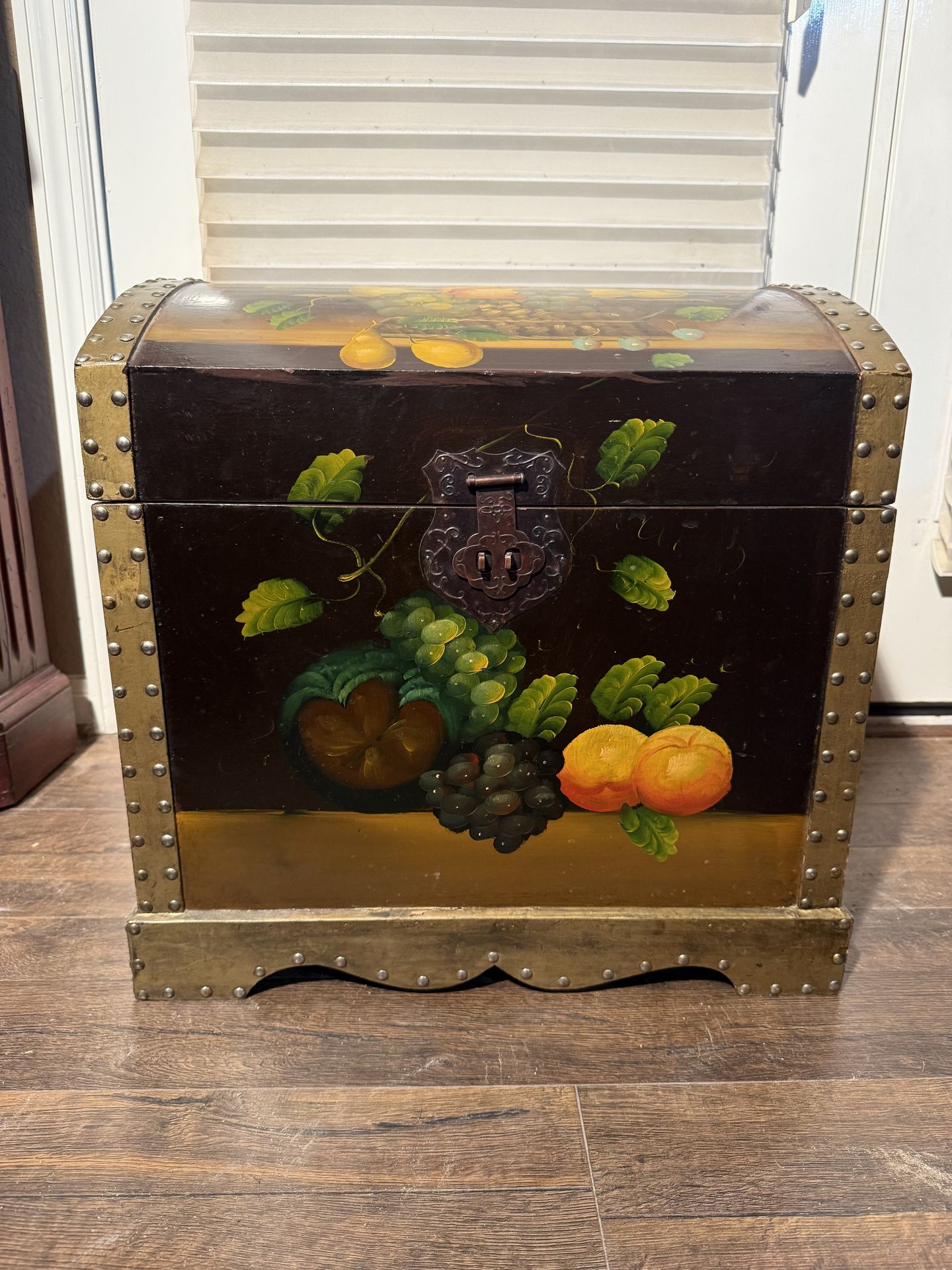 Vintage Hand Painted Dome Top Trunk – Italian Fruit Motif Storage Chest