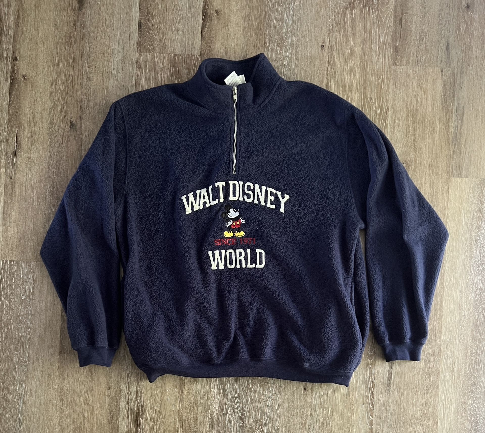 Walt Disney World 1/4 Zip Fleece Pullover Size L Navy Embroidered Mickey