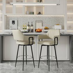 Modern Swivel Bar Stools for Kitchen Island & Dining Room (White, 30" Inch) Set of 2