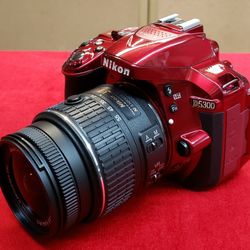 Nikon D5300 24.2 MP DSLR Camera with Nikon DX 18-55mm f/3.5-5.6G VR II Lens, Battery, and Charger - Red - Working 