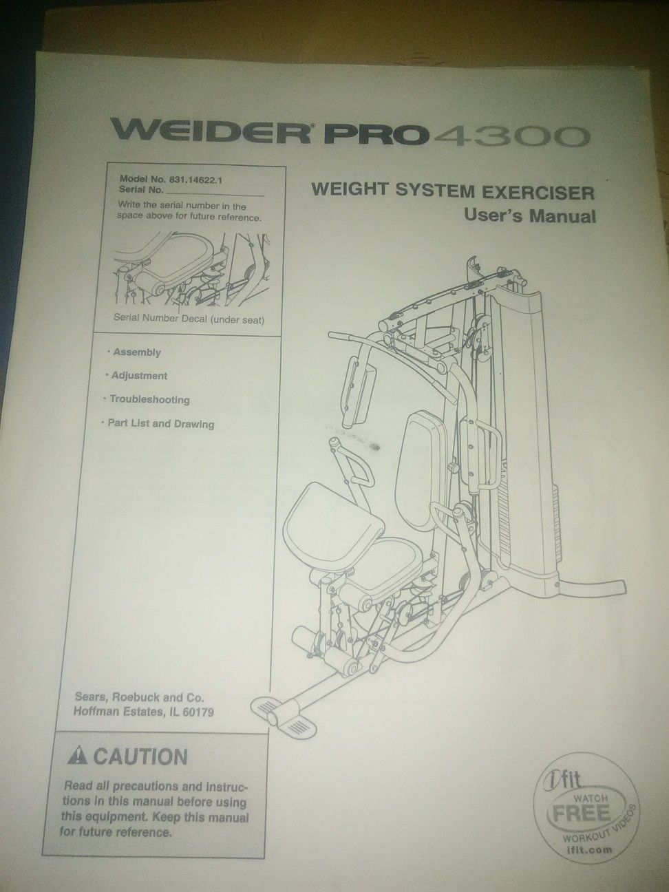 WEIDER PRO 4300 (WEIGHT SYSTEM EXERCISER. MODEL # 831.14622.1