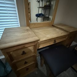 Solid Wood Vanity With leather Stool