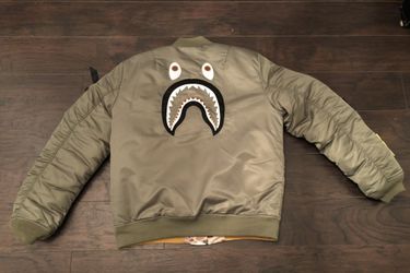 A Bathing Ape BAPE Shark MA-1 Bomber Jacket Green sz 2XL Fits like XL 