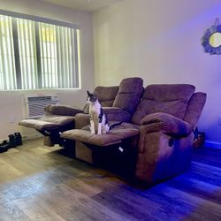 Tan Recliner Loveseat With Charger/Storage Port