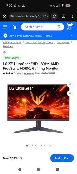 LG UltraGear 27" FHD 180Hz Gaming Monitor
