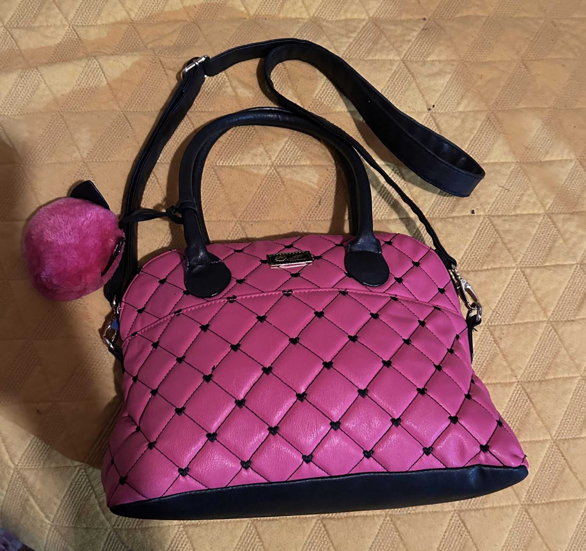 Betsey Johnson hot pink and black quilted purse. 