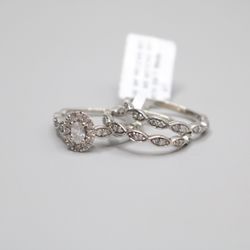 14K White Gold Diamond 3-Piece Wedding Set (1.20 CTW) (Size 6 3/4) 