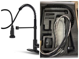 Black Kitchen Faucet with Pull Down Sprayer Stainless Steel Single Handle Pull Out Spring Sink Faucets 1 Hole Or 3 Hole Dual Function for Farmhouse