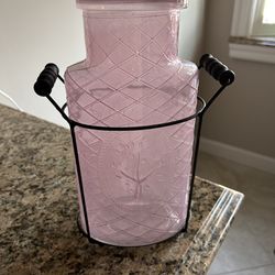 Pretty Pink Flower Vase with Carrier