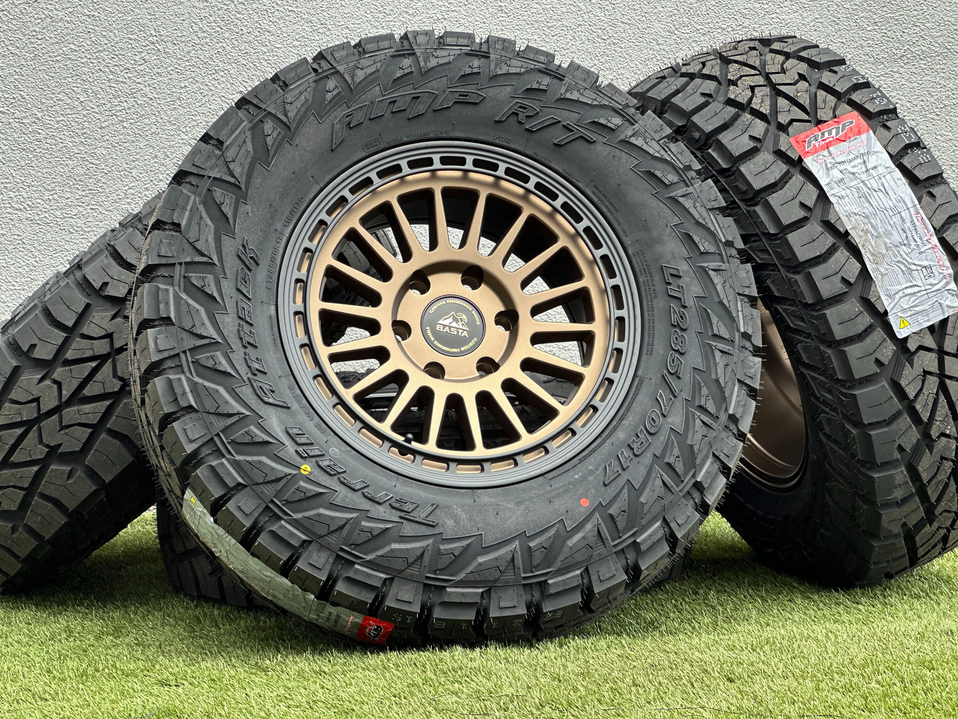 New 17” Basta RF3 Wheels Chevy Silverado GMC Sierra Rims 33" Tires 6x5.5 Toyota Tacoma 4Runner Yukon