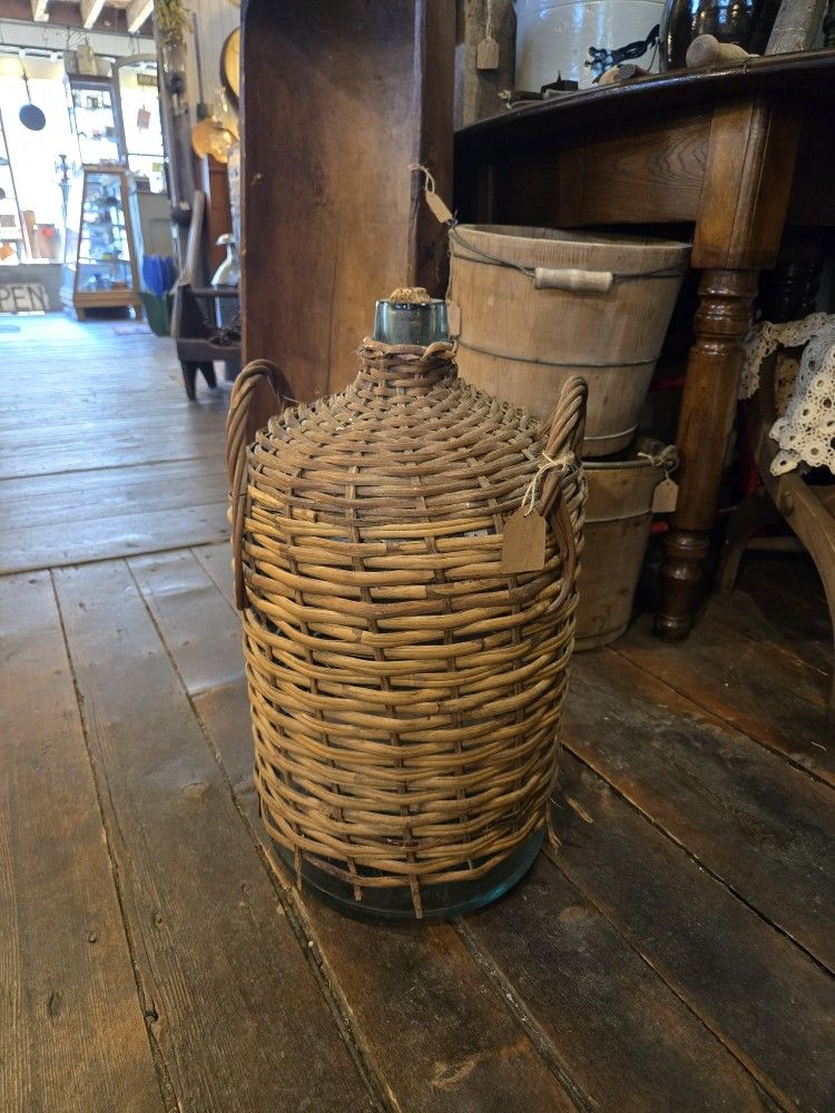 Antique Wicker Covered Demi John Bottle