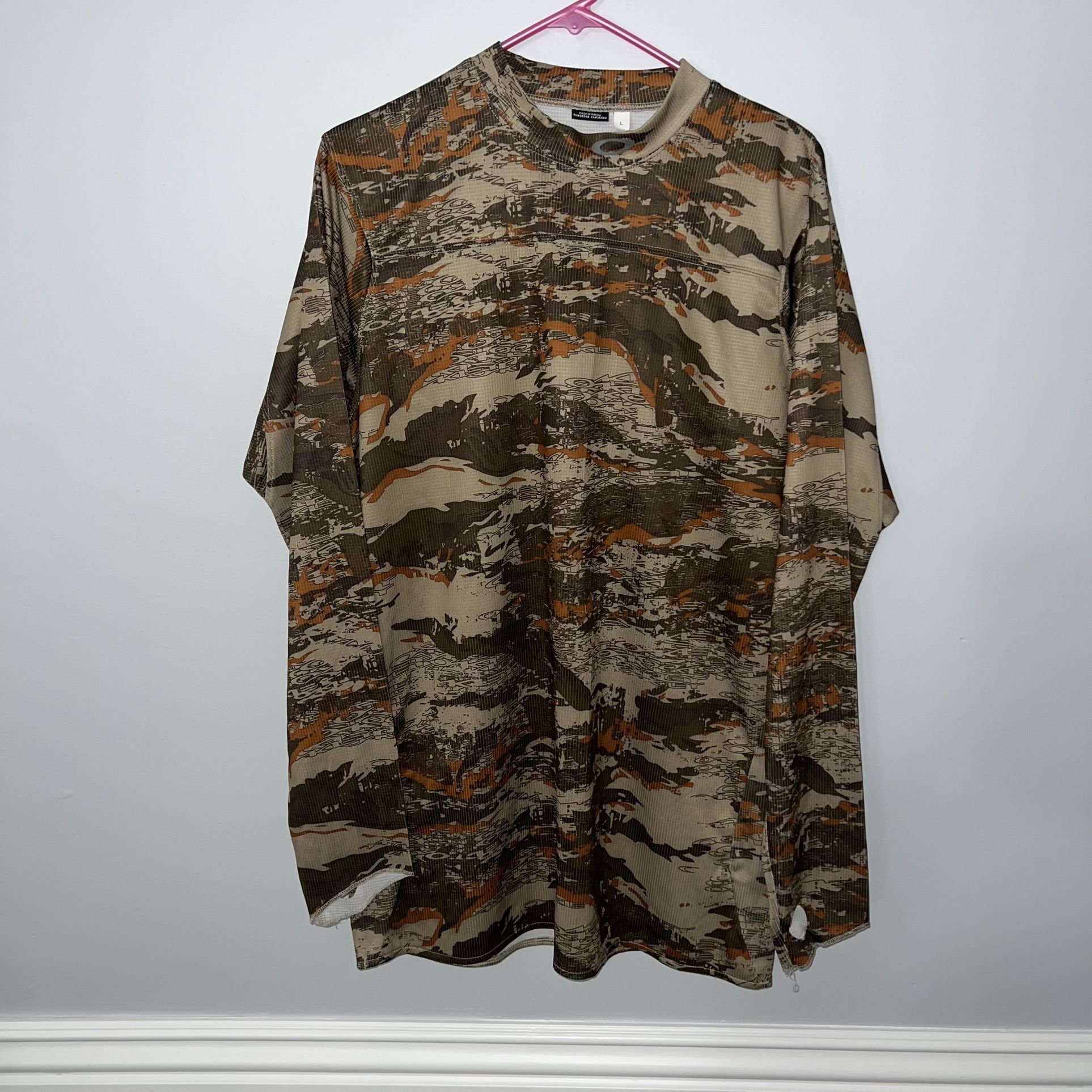 Vintage Oakley Software Long Sleeve Mock Neck Shirt Mens Large Camo Brown RARE!