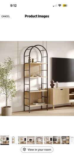 2 Arch 4 Tiers Book Shelves Set Black And Rattan