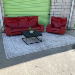 Vintage Italian Mid Century Modern Leather Couch Sofa Chair Set
