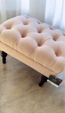 Tufted Ottoman Bench with Turned Legs - Blush - Threshold