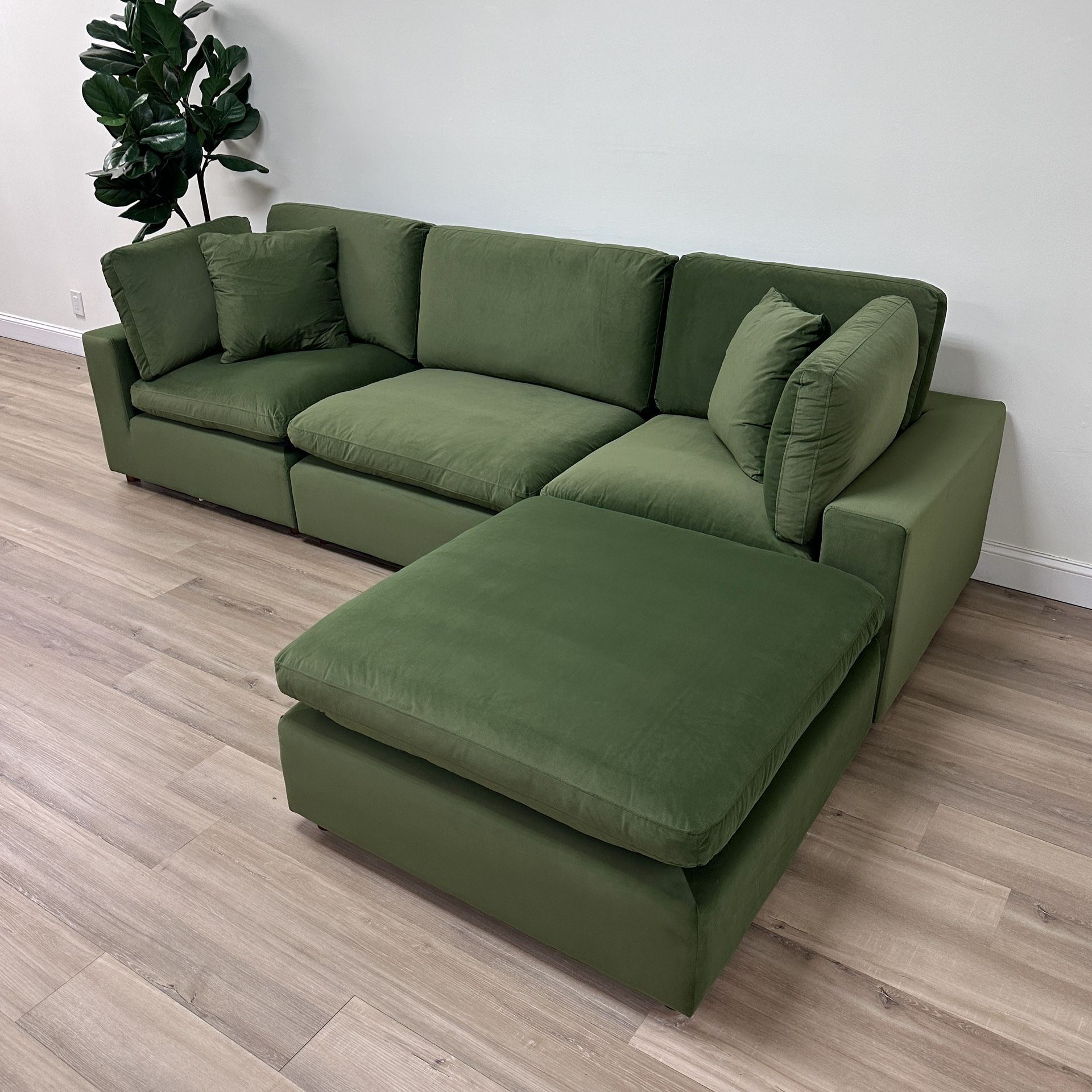 New Olive Green Velvet Cloud Couch Sectional