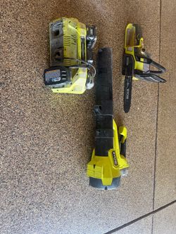 RYOBI …CHAIN SAW/BATTERY CHARGER 6  PACK/BLOWER