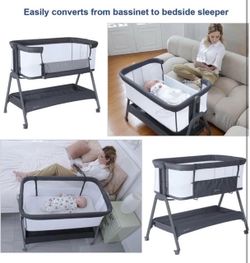 NEW! ANGELBLISS Baby Bassinet Bedside Crib with Storage Basket and Wheels