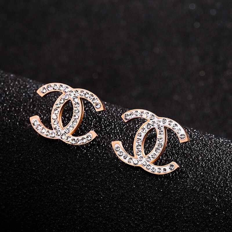 New CC Titanium Rose Gold Plated Surrounds Diamonds Stud Earrings
