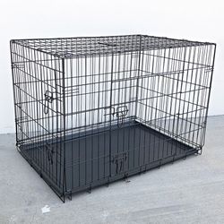 (NEW) $65 Folding 42” Dog Cage 2-Door Pet Crate Kennel w/ Tray 42”x27”x30”