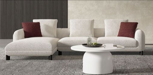 Brand New Beige & Maroon Modern Style Sectional Sofa (Pillows Included)