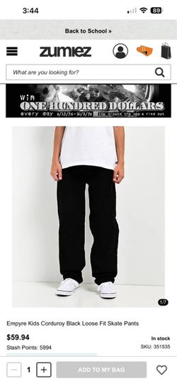 Empyre Kids Corduroy Black Loose Fit Skate Pants Size 25