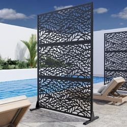 72" H × 47" W Metal Privacy Screen, Patio Freestanding Privacy Fence Panels, Black Foliage Pattern