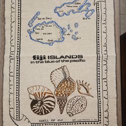 Vintage Fiji Islands Souvenir Map Hand Printed Fabric.