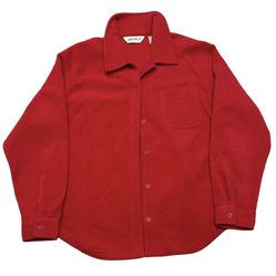 Eddie Bauer Women’s Red Fleece Pocketed Button Down Shirt Teddy Jacket Size L/G