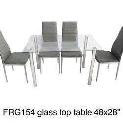 New Clear Glass Top Table With Chairs ( Grey,black,red,white) Table Size 48x28”