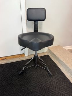 Brand New Black/Chrome Height Adjustable Drum Throne w/Backrest