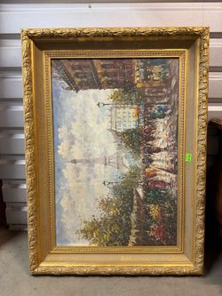 Signed Burnett Paris Eiffel Tower Oil Painting – Large Ornate Gilt Frame