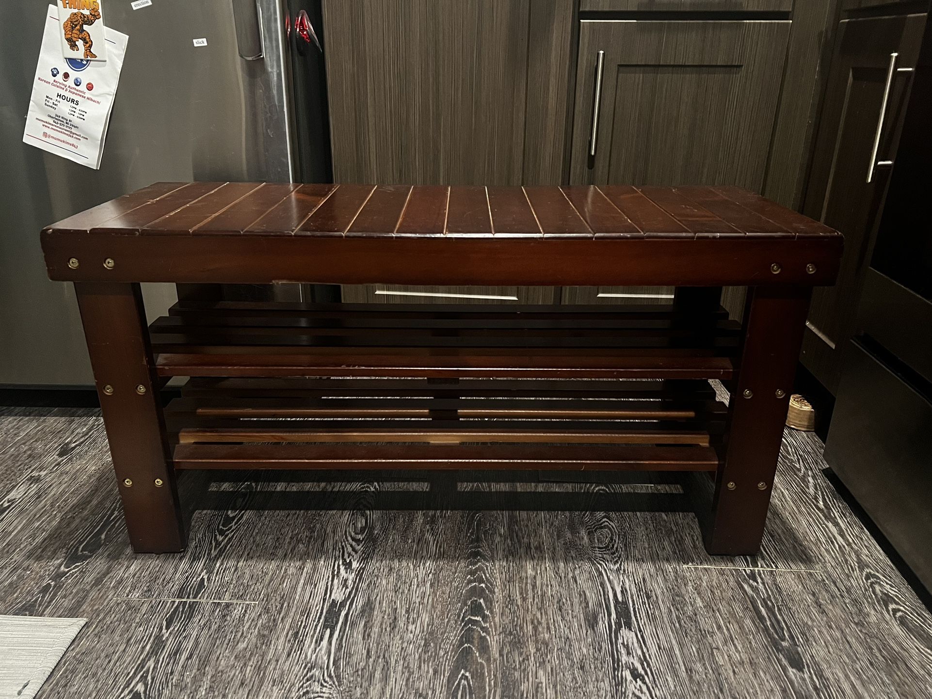 Quality 2-tier Wood Shoe Shelf & Bench