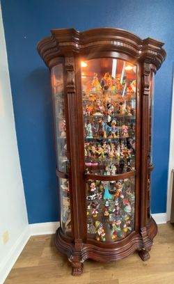 Large Wood Curio Display Cabinet with curve Glass Doors