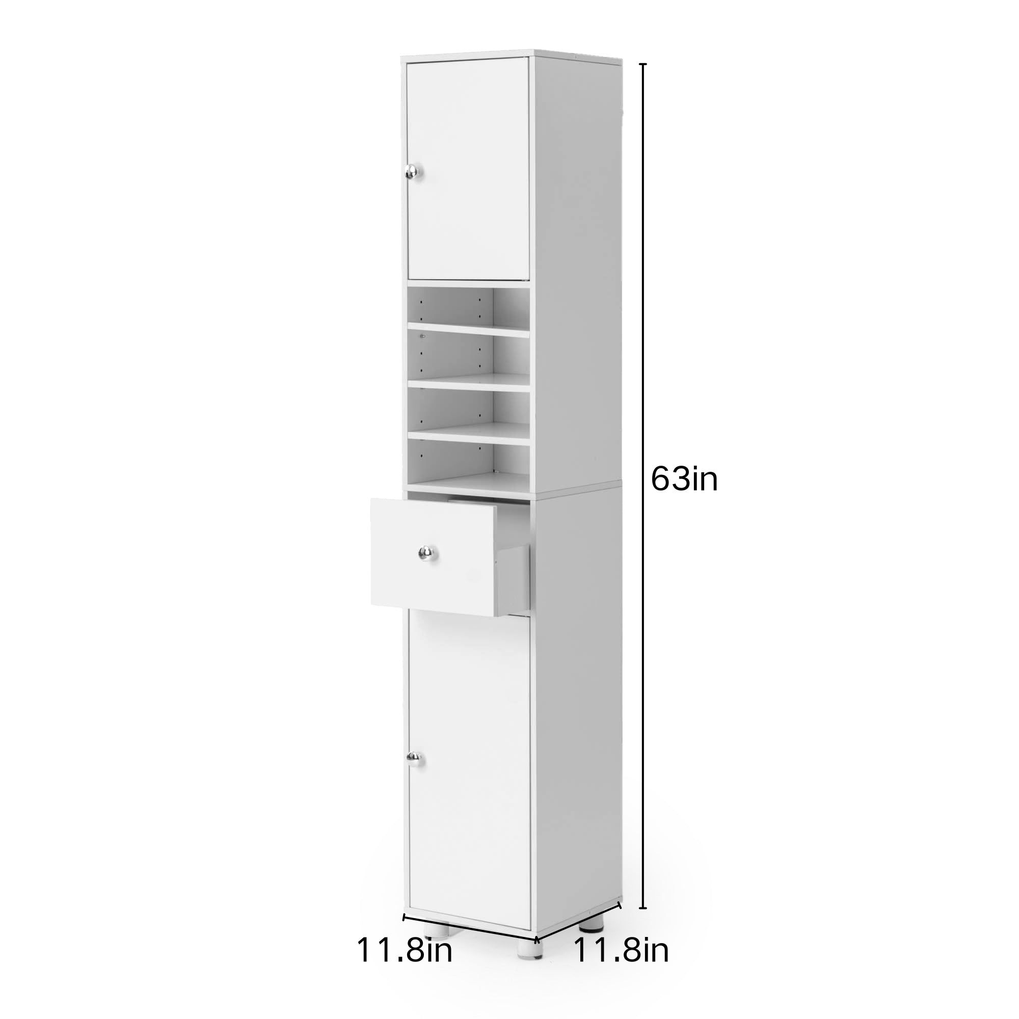 Homy Casa Jericho 63” Free Stand Bathroom Cabinet White Storage Tower 