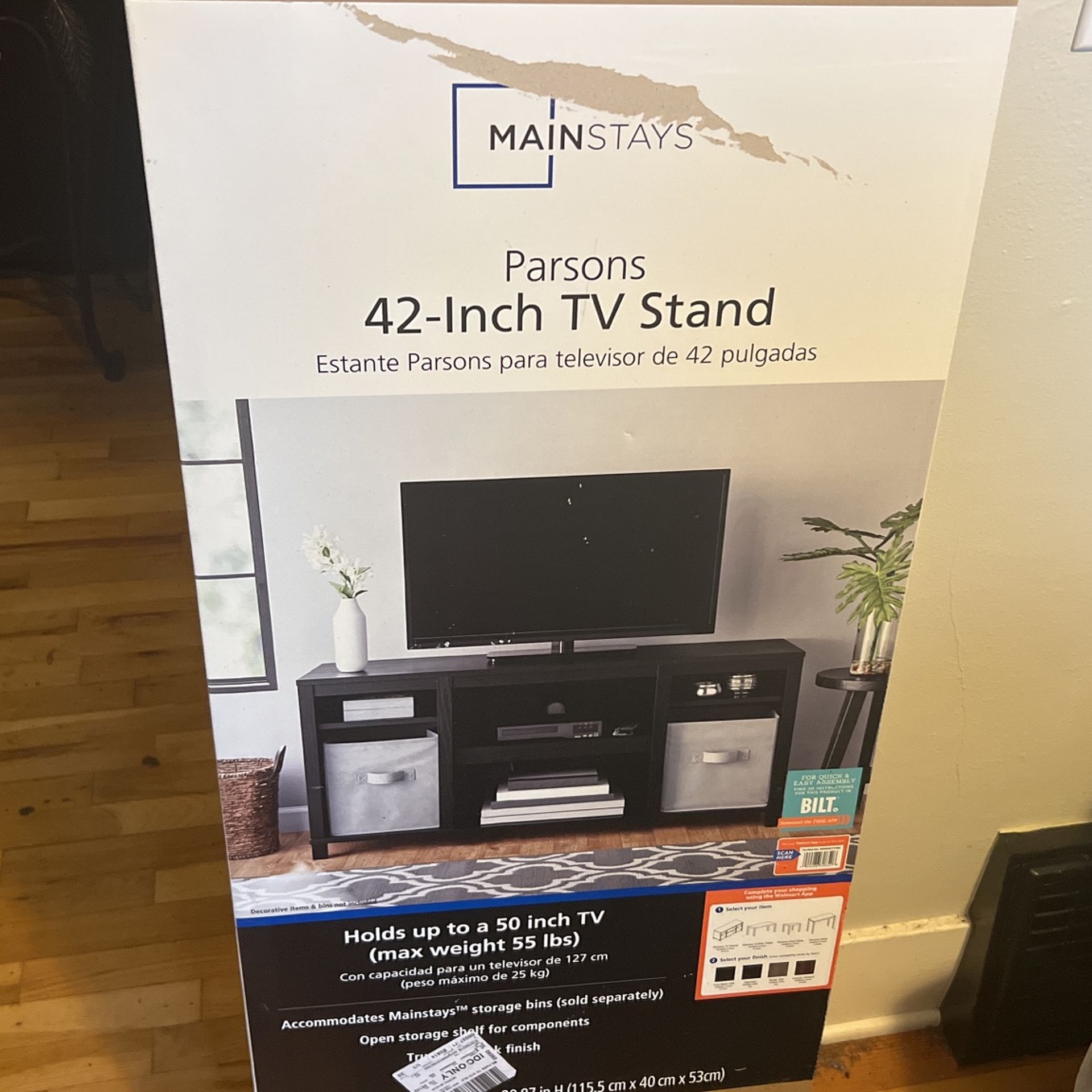 Mainstays Parsons TV Stand for TVs up to 50", Black Oak for Sale in