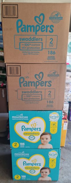 Pampers diapers size 2, count 186. Huge box.
