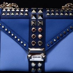 Michael Kors, Large Studded Seffiano Blue Leather Purse