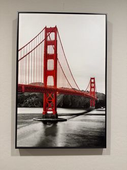 Framed Golden Gate Bridge Canvas Wall Art (35.5" x 23.75") – Selective Color Red & Black/White