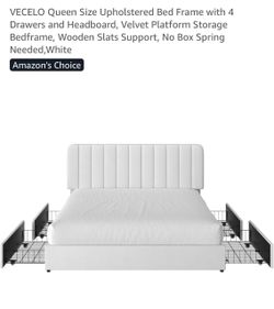 VECELO Queen Upholstered Bed Frame with 4 Drawers