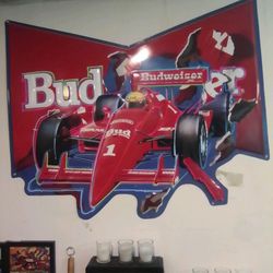 Vintage 1991 Budweiser Indy Car Metal Sign - Large 3D Die-Cut
