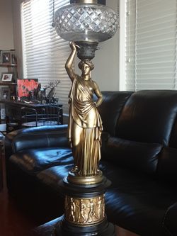 *SIGNED* Antique Lady statue Oil Lamp Electrical Converted[Extra Large]  *RARE*