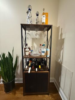 O&K Funriture Wine Bar Cabinet for Liquor and Glass, Home Bar Liquor Cabinet, Freestanding Wine Rack, Floor Wine Cabinet with Storage (23.6”W, Rustic