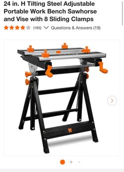 24 in. H Tilting Steel Adjustable Portable Work Bench Sawhorse and Vise with 8 Sliding Clamps