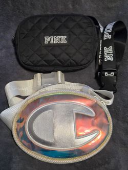 2 pc Bundle Quilted PINK Victoria's Secret & Iridescent Champion Belt Bag